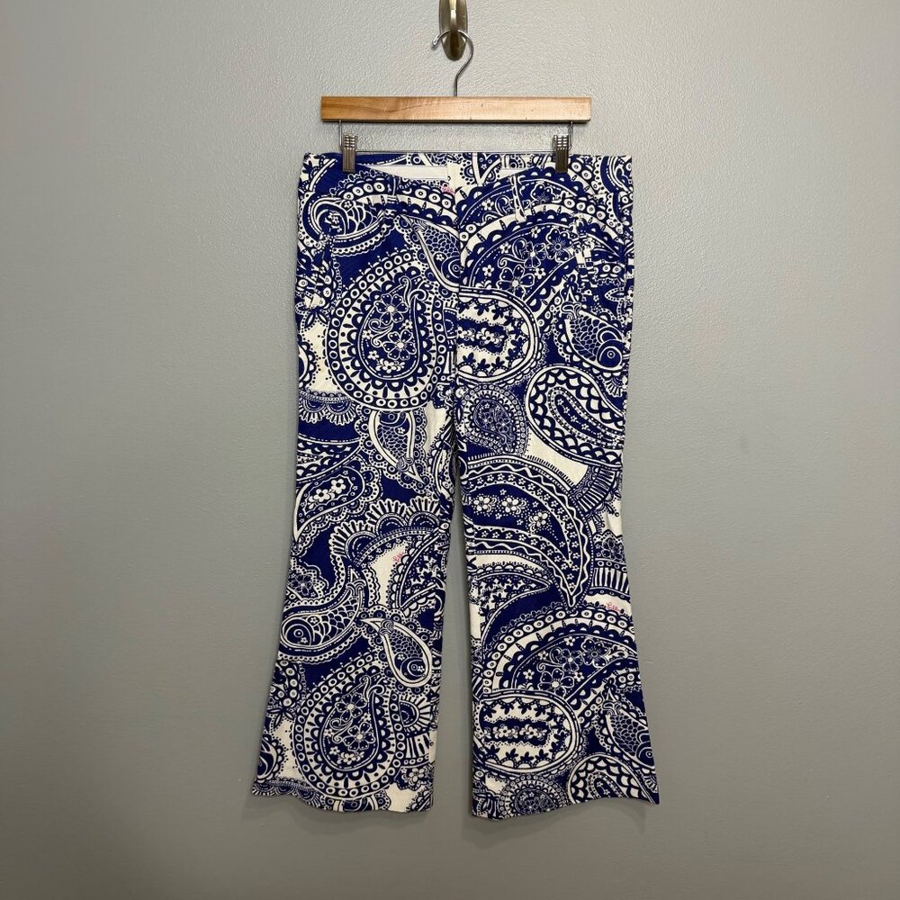 LILLY PULITZER blue paisley print flare pants size 4